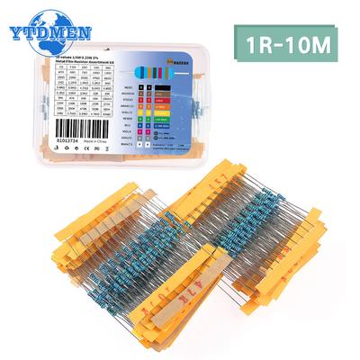 500PCS 50 Kinds 1/4W Metal Film Resistor Assorted Kit 0.25W 1% Resistance 1R~10M Ohm Resistor Samples Kits