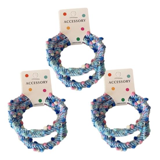

6 шт. Резинки для волос Мягкие шерстяные плетеные эластичные резинки для волос Плетеная конструкция Резинки для хвоста и пучка Аксессуары для волос с помпонами синий