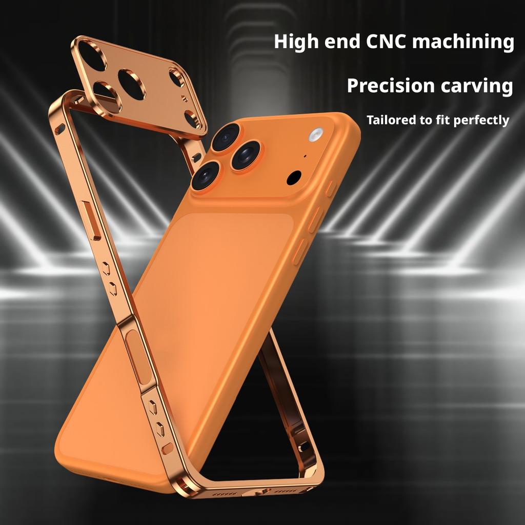 Best Selling Products Aluminum Metal Frame Phone Case for iPhone 17 Pro Max Mobile Accessories Lens Protective Orange Antishock