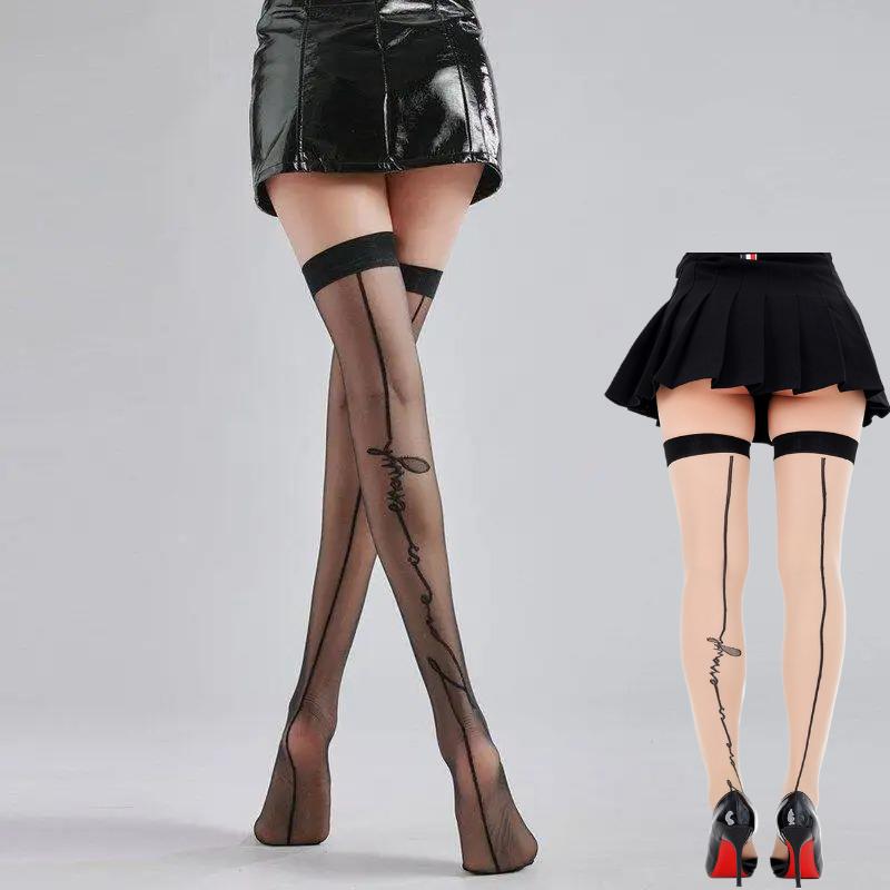 Wide Neck Rear Vertical Line Thin Nylon Long Socks Women  Stockings Transparent Thigh High Stocking Female Knee High Socks 1/