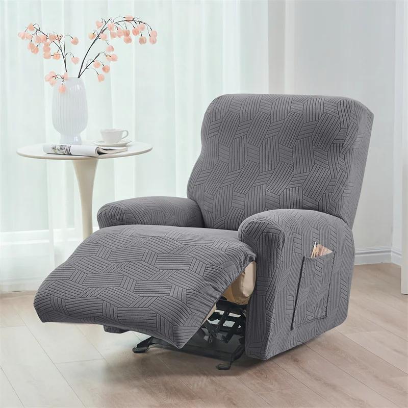 4Pcs/Set Jacquard Recliner Sofa Cover Split 1 Seater Relax Armchair Cover Elastic Non-Slip Single Sofa Slipcover For Home Office