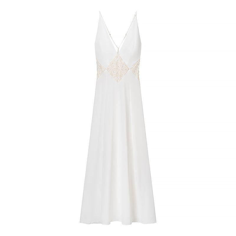

Moon God Park Beautiful Lady Lady Lace Stitching Hollow Sexy Deep V Waist Hugging Backless Sling Dress Moonlight White S