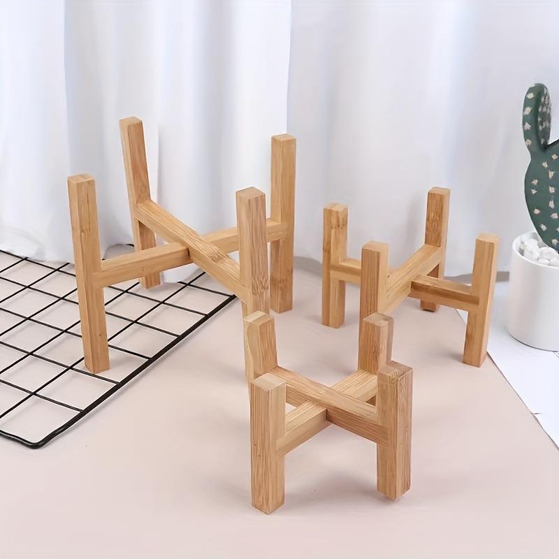 JJTZ Mini Bamboo Floor Four Legged Flower Stand Planters Flower Pots Display Potted Rack, Size S