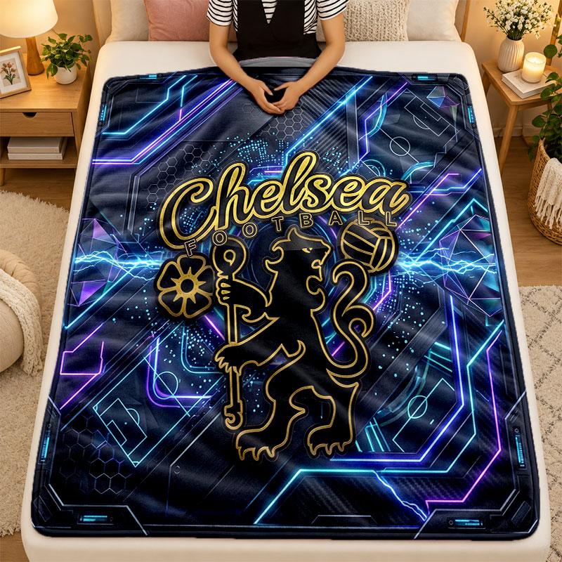 Flannel BlanketChelsea FC Warm Soft Throw Blanket for Indoor Sofa Bed Living Room Use