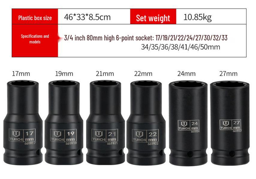 16-Piece 3/4" Drive Heavy-Duty Pneumatic Impact Socket Set (17-50mm)