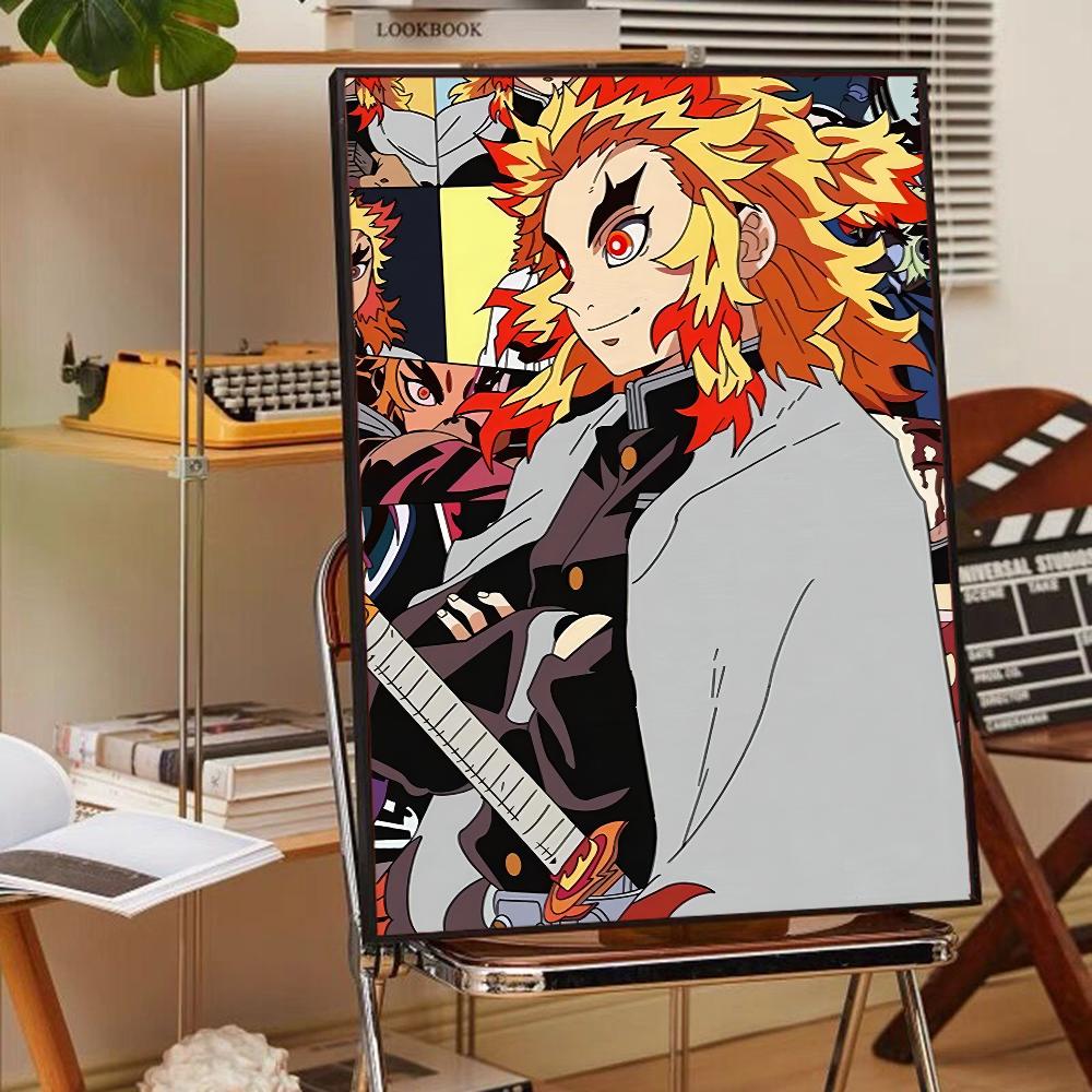 Anime Demon Slayer R-Rengoku Kyoujurou Poster Anime Poster Selbstklebend HD Qualität Wandkunst Retro Poster für Zuhause Kawaii Raumdeko