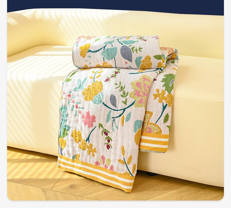 100% Cotton Blanket, Fresh Floral Bed Sheet, Four-Ply Gauze Sheet, Reversible