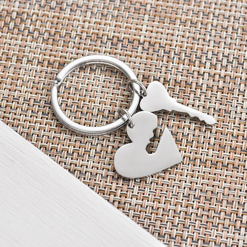 Couple Love Heart Stainless Steel Keychain Splicing Peach Heart Design Fashion Bag Pendant Practical Daily Gift