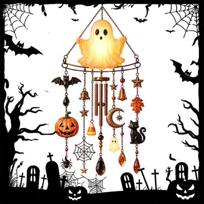 Halloween Pumpkin Ghost Wind Chime Decoration Outdoor Hanging Decor Bat Garden Patio Yard Door Holiday Party Ornament Gift