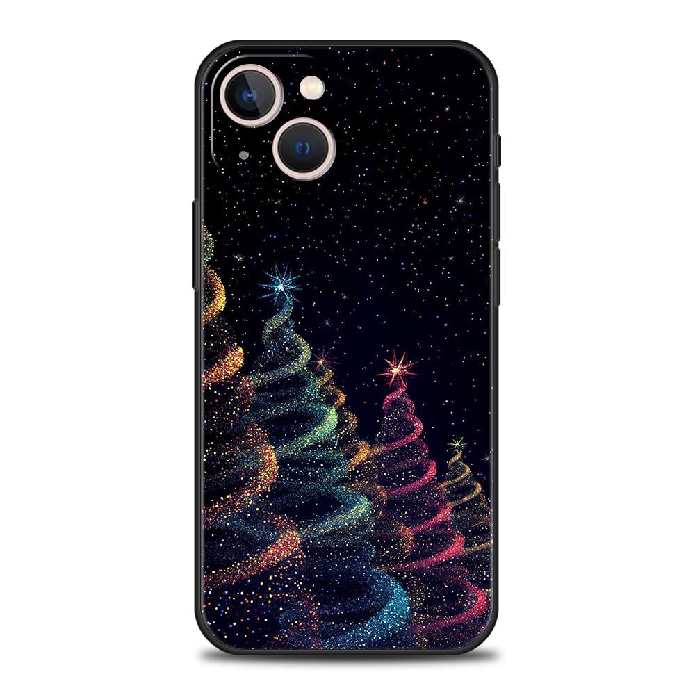 Luxury TPU Soft Phone Case For iPhone 16 11 15 14 Pro MAX 12 13 7 8 Plus X XR XS SE 2022 Black Cover Merry Christmas Tree