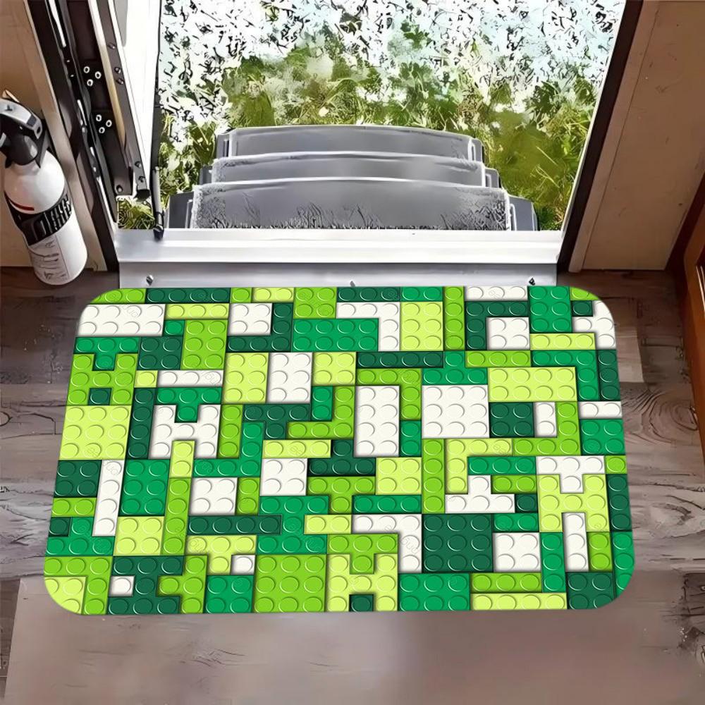 Rainbow Color Brick Block Design Doormat Non-woven Anti-slip Building Puzzle Rug Creative Indoor Outdoor Front Door Floor Mat