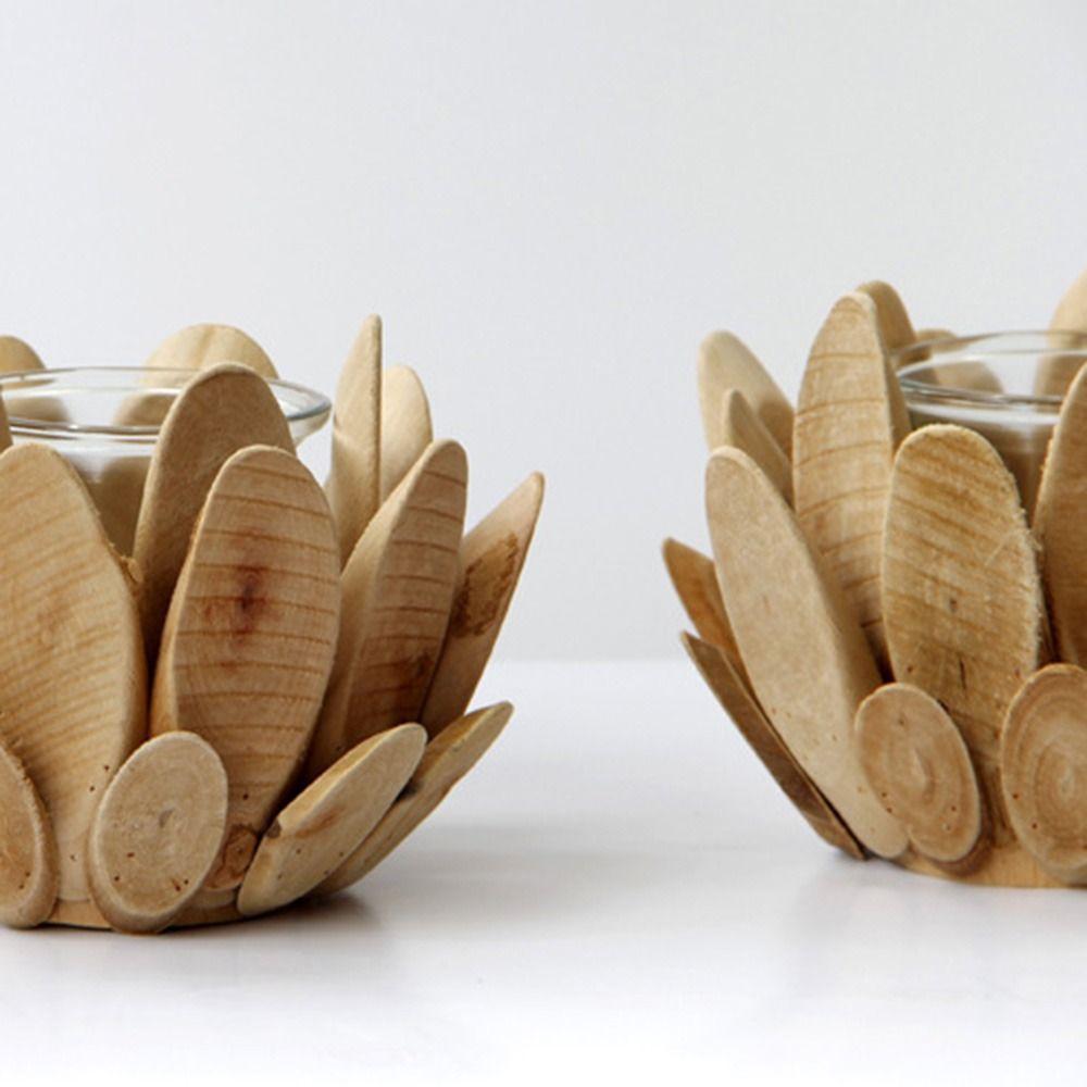 Durable Retro Wooden Petal Candle Holder Romantic Elegant Lotus Shape Candlestick Unique Creative Candle Stands Table Decoration