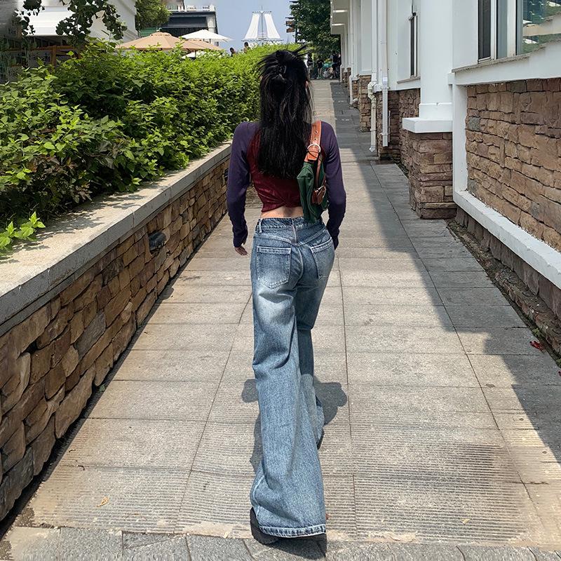 2024 Autumn Women's High-Waist Retro Flared Wide-Leg Jeans