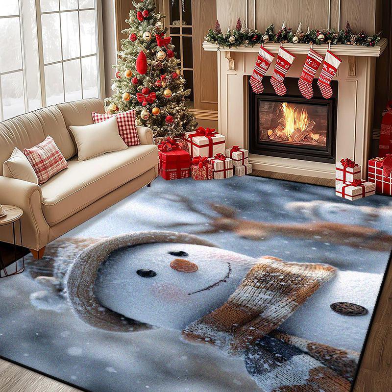 Christmas Home Decoration Snowman Pattern Living Room Large Area Antiskid Dining Room Rug Soft Machine Washable Sofa Table Mat