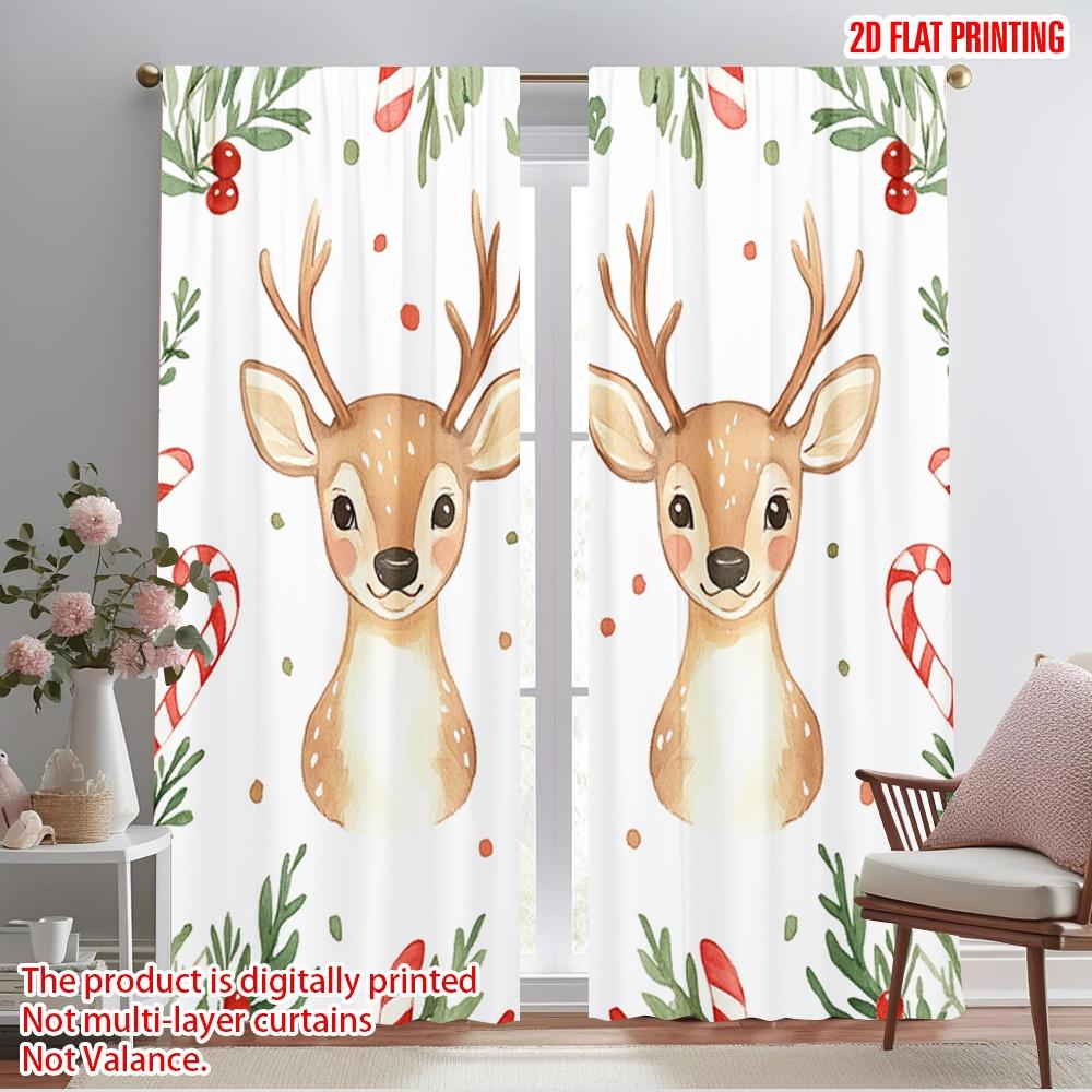 

2pcs,2D plane printing Contemporary Curtains Cute Reindeer Candy Cane (3) Versatile Polyester Fabric (without rod) Room Decor 52.50×116.00 CM 2pcs