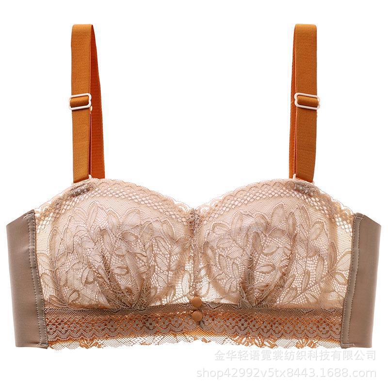 

Large breasts and small adjustment bras without steel rings, soft and beautiful back, chest wrapping and thin, sexy lace 34/75B коралл розовый