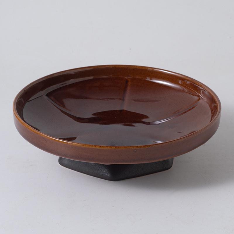 

Ретро-тарелка из коричневой керамики: Идеально для рыбы на пару, тушеной свинины, японской кухни, креативной посуды, глубокой сервировочной тарелки, для домашнего использования
