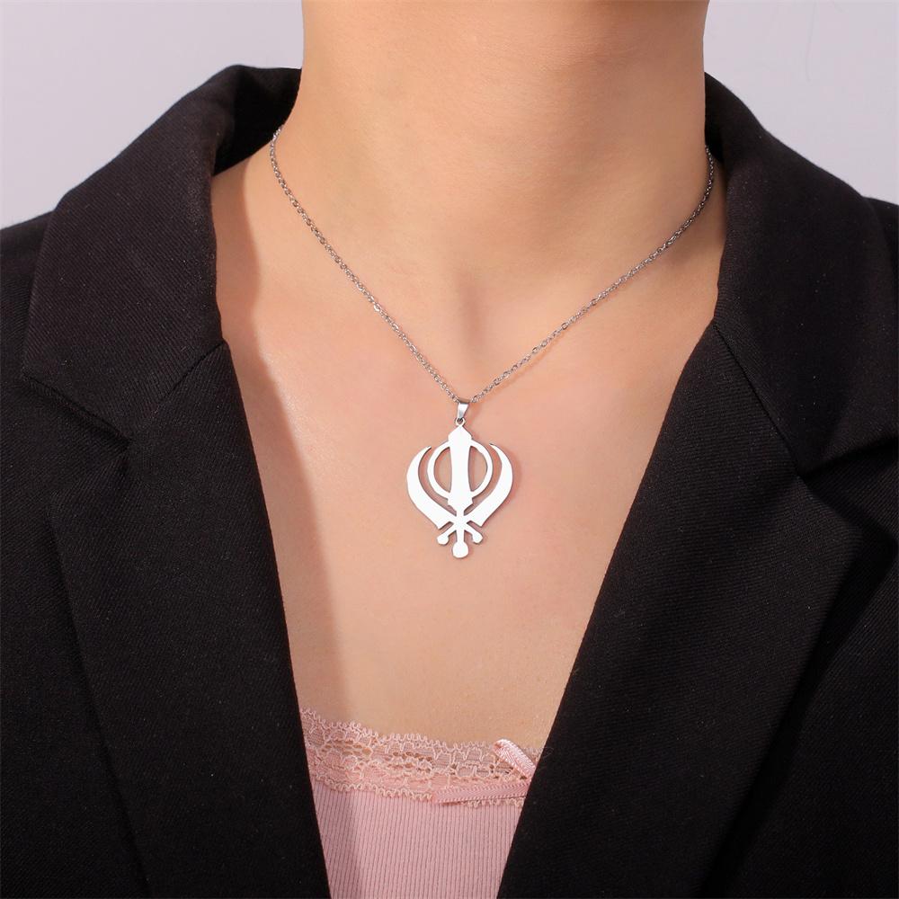  Classic Sikhism Symbol Necklace for Women Men Stainless Steel Sikh Khanda Necklaces Religious Protection Amulet Jewelry