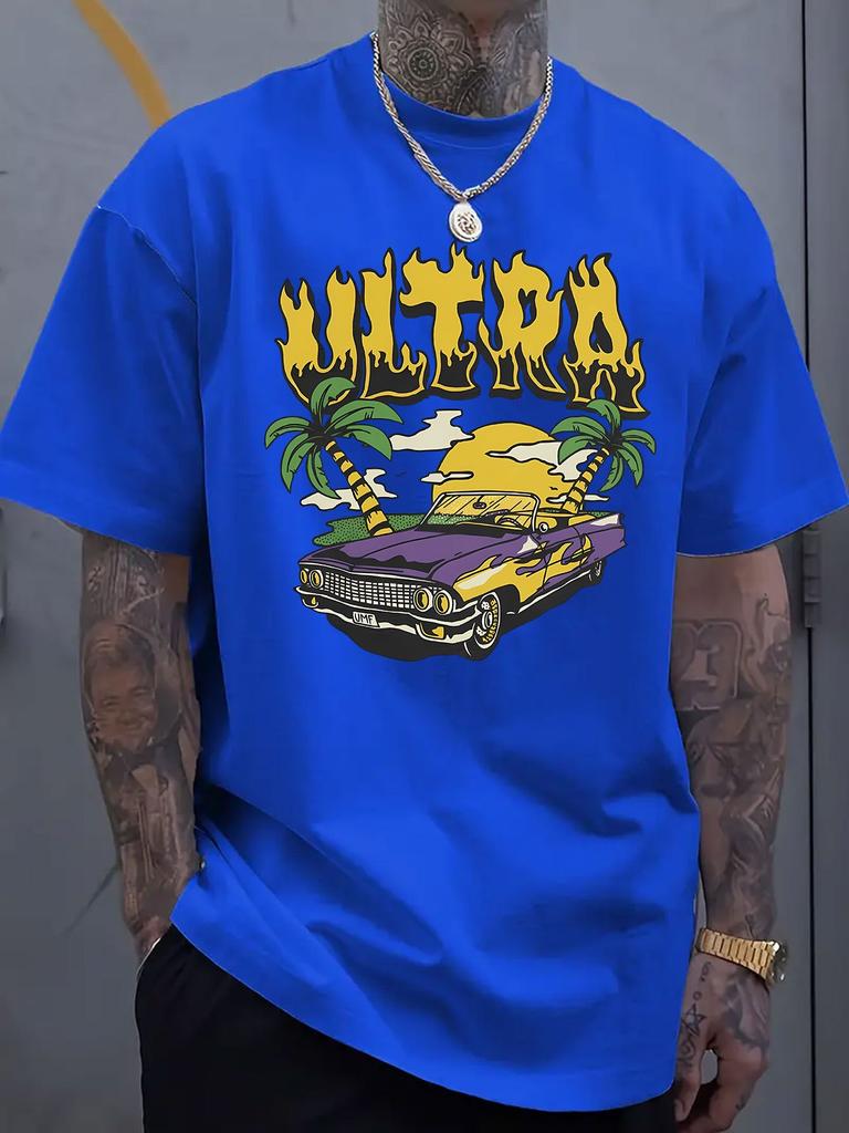 Retro Car Graphic Printed Short Sleeved Luxury Cotton T-shirt for Summer Unisex Men and Women Casual Loose Fashion Trend