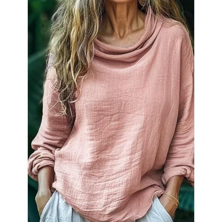 Long Sleeve Blouses Shirts Womens Fashion Casual Solid Color Print Spring Autumn XXXL розовый
