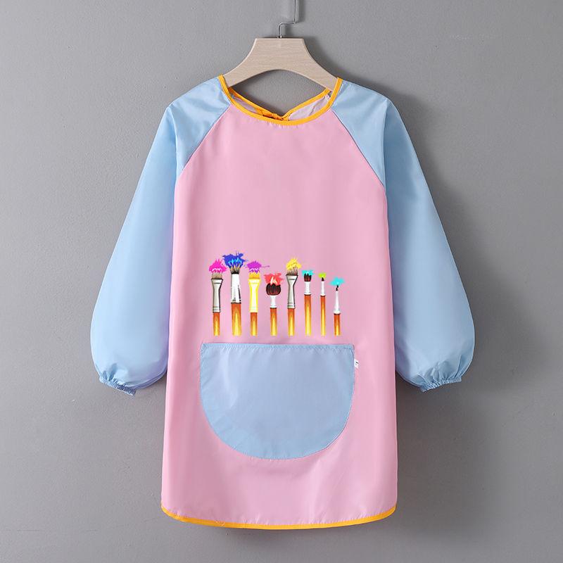 Kids Smock and Eating Bib, Blue Paintbrush Print, XL Fits Height 145-162 cm