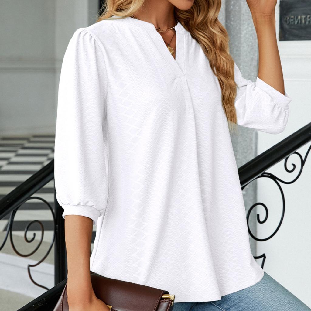 BITCED Jesień/Zima Damski Jednokolorowy T-shirt Top z Koronkowym Kołnierzykiem Żakardowy z Długim Rękawem Luźny