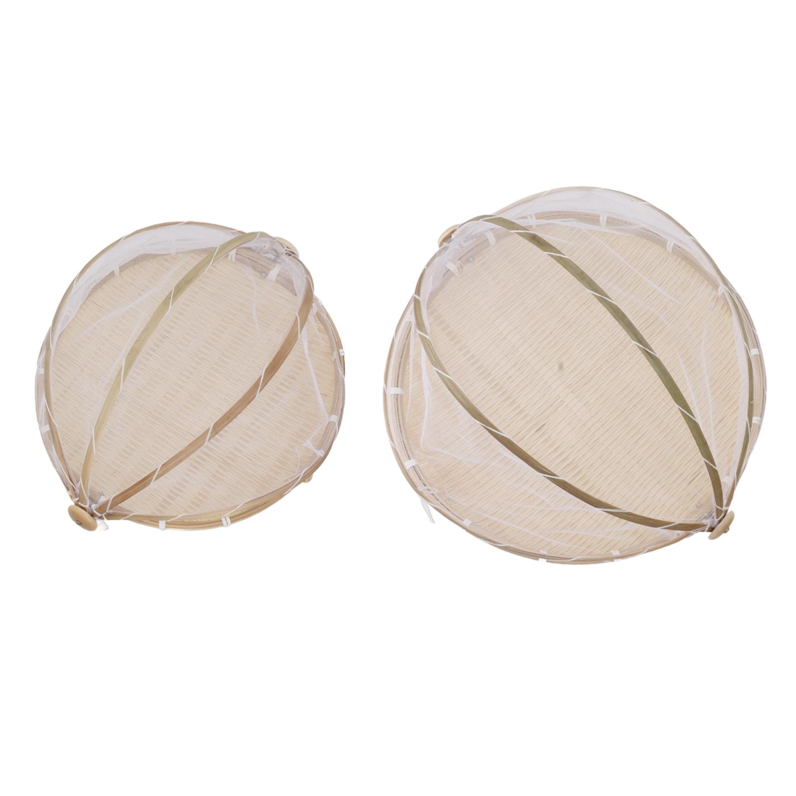 2Pcs Food Serving Tent Basket Fly Skeeter Insect Resistant Bamboo Basket With Dish Mesh Cover