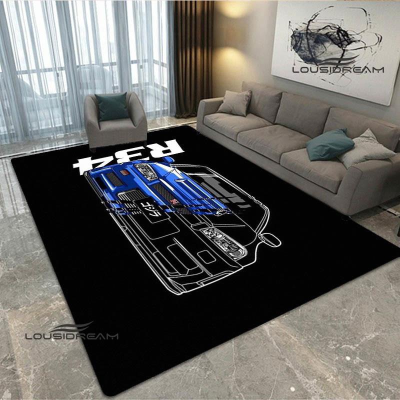 JDMs GTR Flag Car Pattern Carpet Decoration Room Home Outdoor Decor Racing Rug Non Slip Washable Game Style Floor Mat