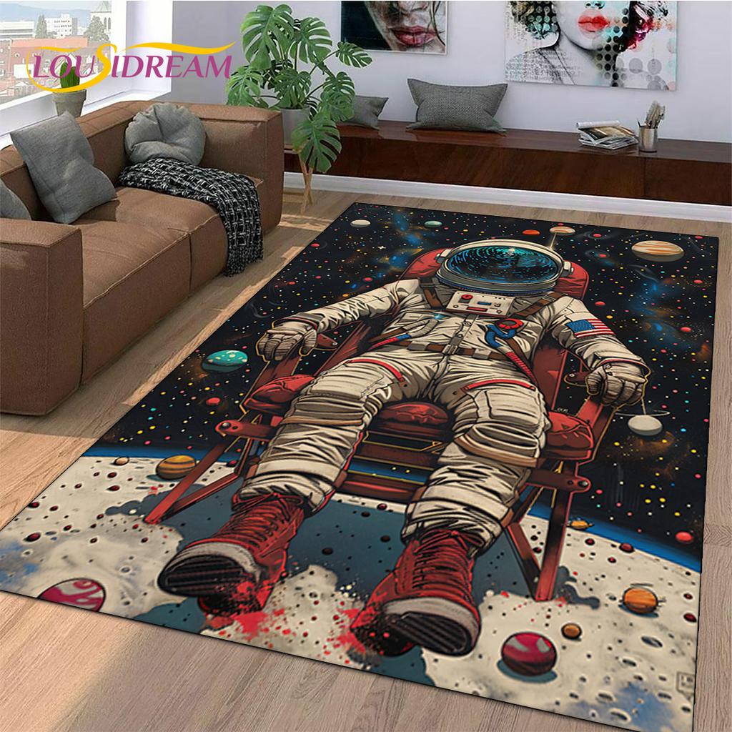 Astronaut Dream Universe Spaceman 3D Outer Space Cartoon Rug Carpet for Living Room Bedroom Decor,Non-slip for Sofa Doormat Kids