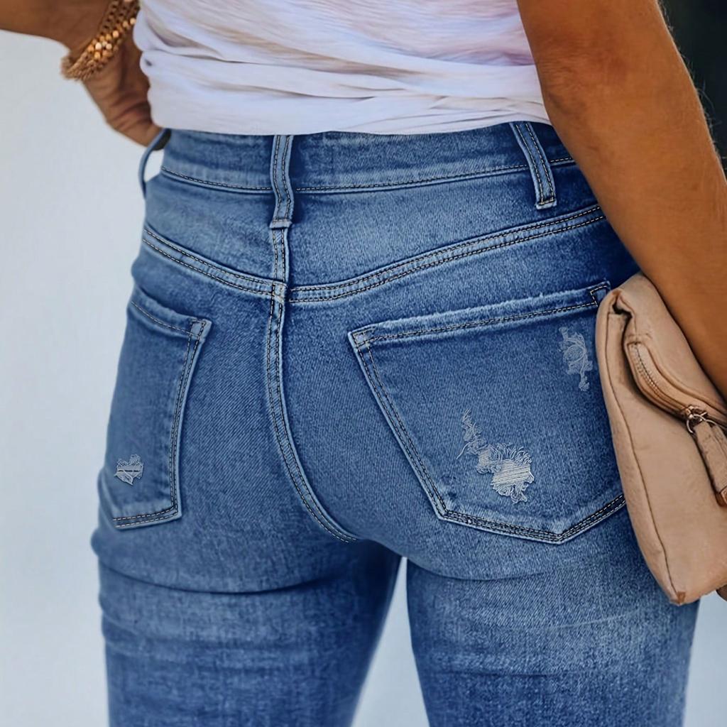 Women's High Waist Washed Women's Jeans Fashionable Versatile Straight Leg Pants