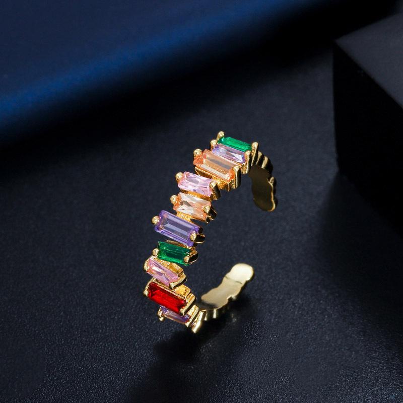 

J0107 Серия Rainbow Красочное кольцо-лесенка квадратный циркон