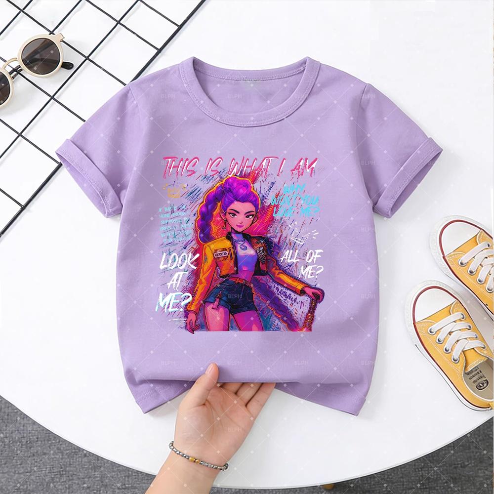 Süßes Cartoon KPop Dämonenjäger Muster Kinder Rosa Pullover T-Shirt für Jungen Mädchen Mode Lässiges T-Shirt