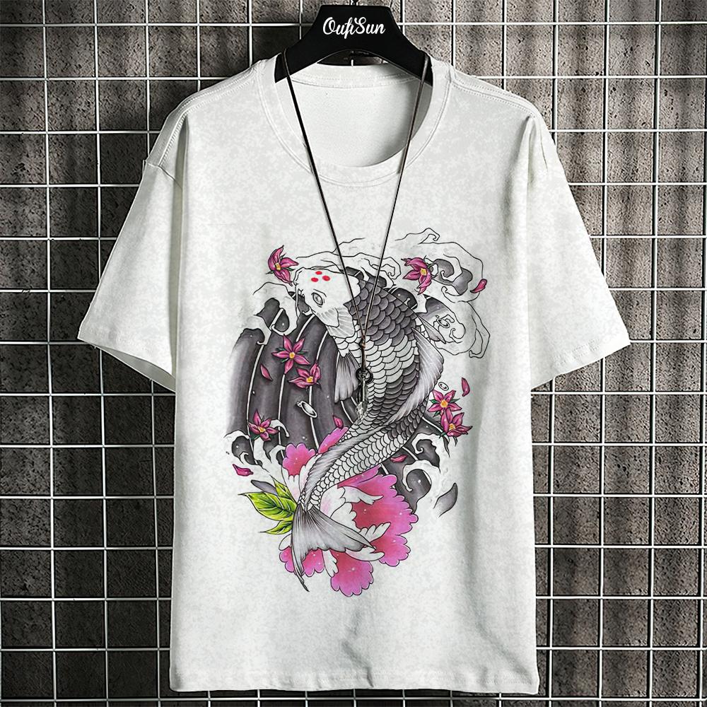Lässiges Herren-T-Shirt mit Anime-Fisch-Grafik-T-Shirts für Männer, übergroße T-Shirts, kurzärmelige Oberteile, Harajuku, Streetwear, Herrenbekleidung, XL