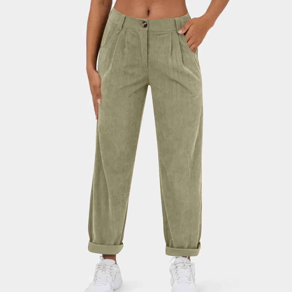 Women's Casual Button Pocket Corduroy Straight-leg Pants