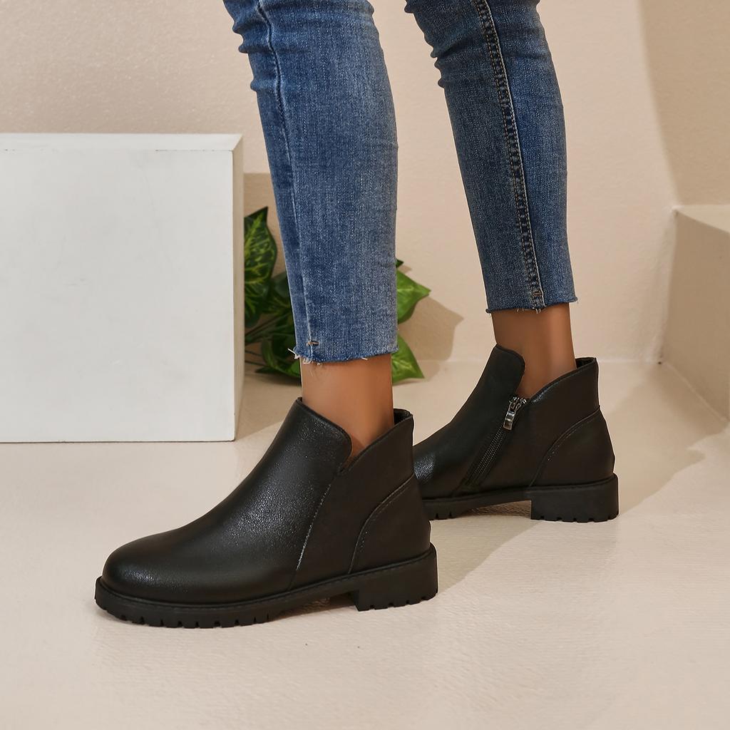 Fashion 2025 British Style Women Chelsea Boots Square Heel Platform Comfortable Anti-slip Zip Ankle Boots Soft Leather Casual Boots