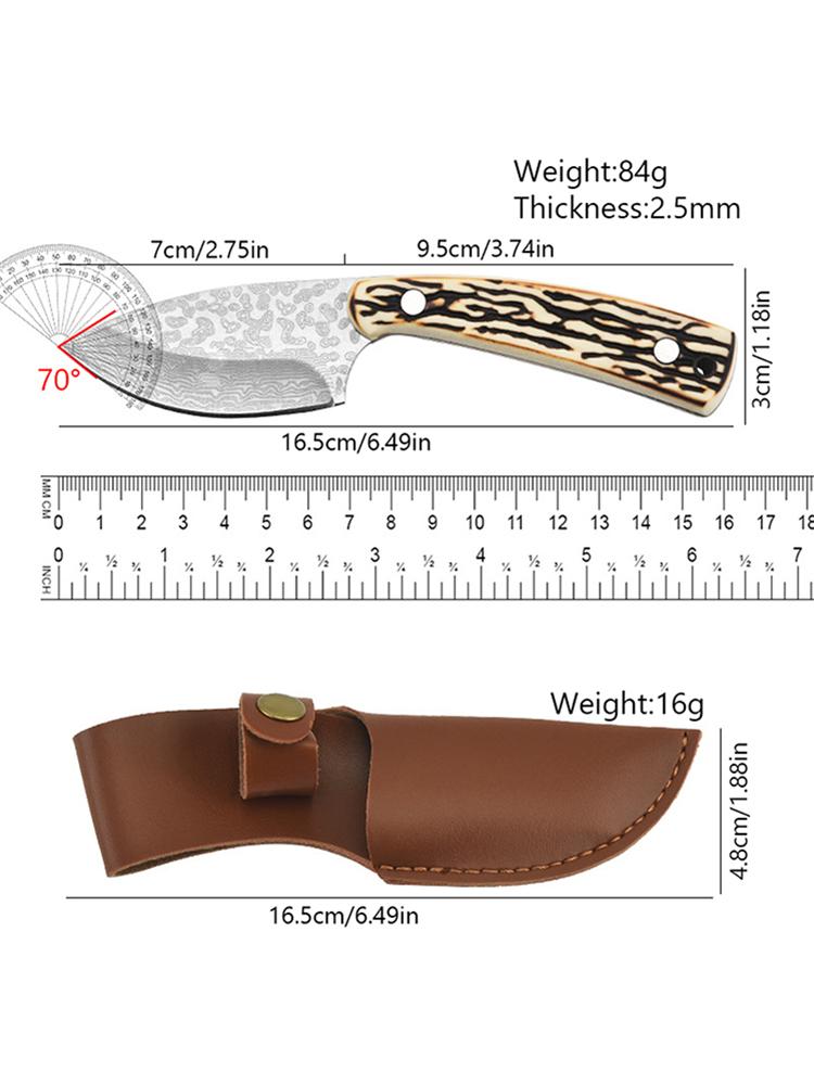 Outdoor Utility Knife Kitchen Knives with Damascus Pattern BBQ Meat Cleaver Fishing EDC Tools with Sheath