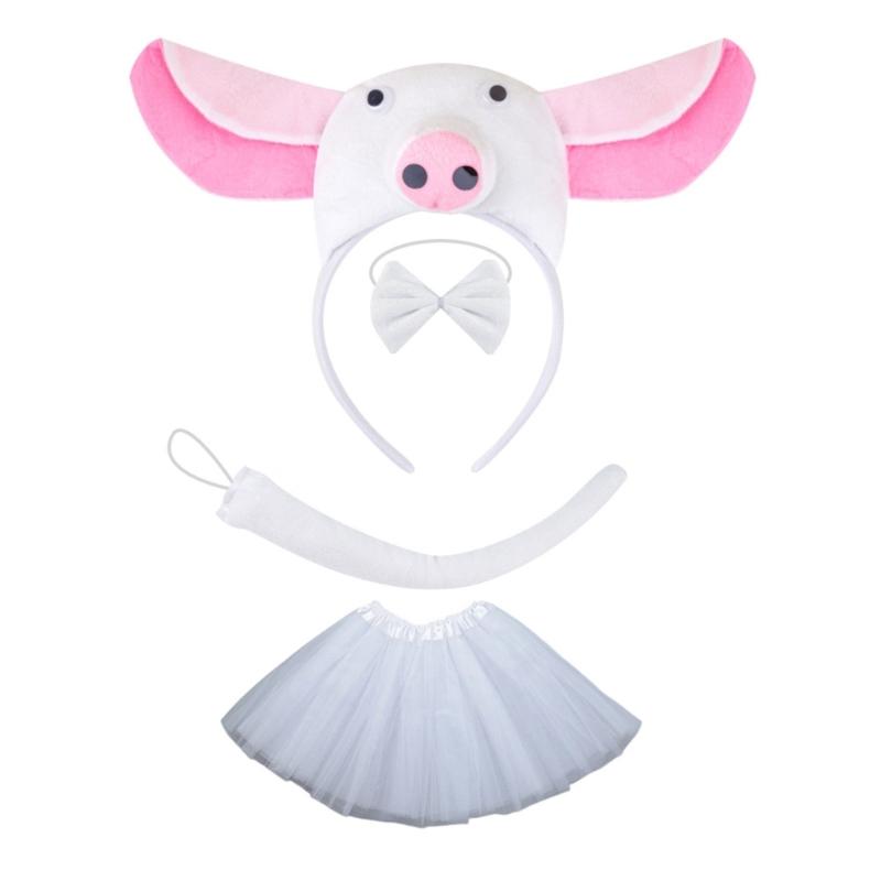 Piggy Costume Set Includes Piggy Tail Headband Bowtie Glove Skirt Halloween Piggy Role Play Outfit for Kid Cosplay