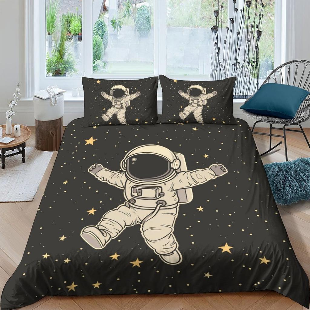 Cartoon Astronaut 3D Printed Polyester Pillowcase Quilt Cover Two Or Three-Piece Set Can Be