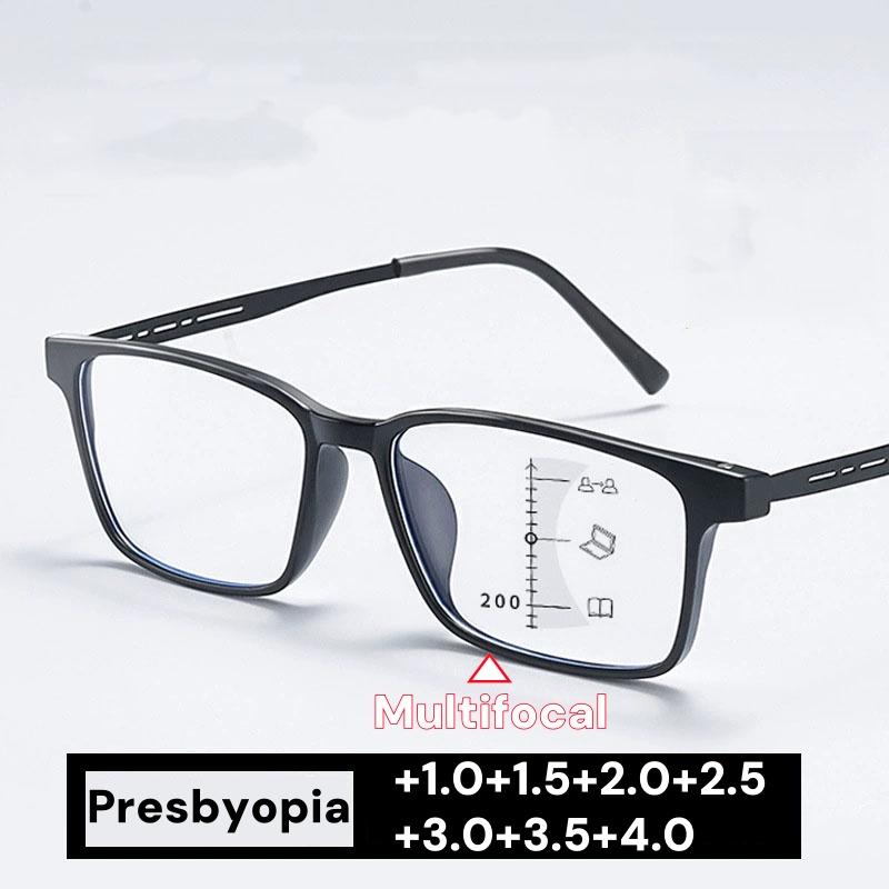 Retro Multifocal Reading Glasses Men Women Anti Blue Light Finished Square Presbyopia Eyewear TR90 Far Near Diopter Eyeglasses