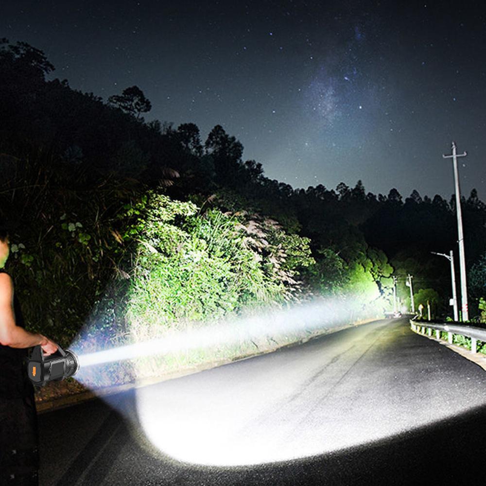 Powerful Handheld LED Searchlight Flashlight USB Rechargeable Work Light Portable Camping Light Torch with Shoulder Strap
