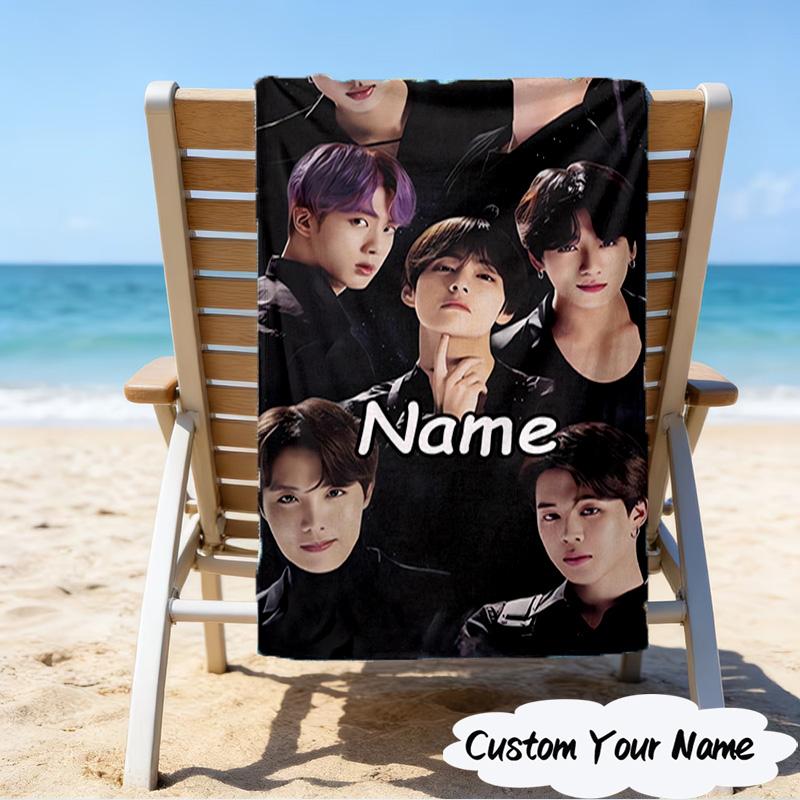 1PC Custom Name Beach Towel Kpop Group Beach Towel, Suitable for Camping, Travel, Beach Accessories, Super Absorbent, Family Gift