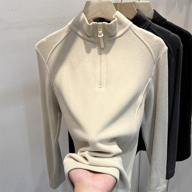 Plus Size German Velvet Half-Zip Long-Sleeve Women's Slimming Warm Top for Autumn/Winter