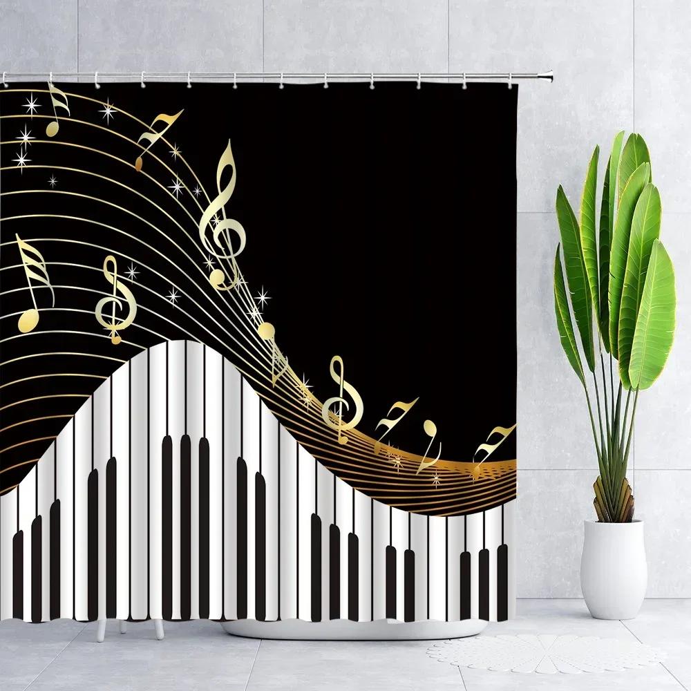 

Music Shower Curtain,Black and White Music Notes Bathroom Shower Curtains Polyester Fabric Fashion Gray Bathroom Set with Hooks 90x180cm-35x70in