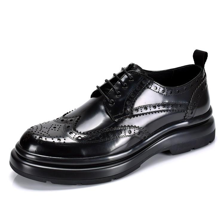 Men's Genuine Leather Brogue Lace-up Shoes: Spring/Autumn Style, Thick Sole, Carved Cowhide, British Business Casual