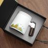 Retro High-end Coarse Pottery Qingshan Flying Bird Teacup Set Ceramic Office Cup Annual Meeting Gift Practical Souvenir