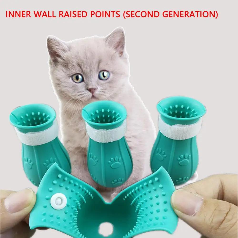 Silikon-Katzen-Badeschuhe der 2. Generation, rutschfest, kratzfest, verstellbare Haustierpfotenschutzabdeckungen für Katzenpflege und Baden