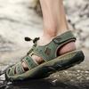 Men Hiking Sandals Green Leather Sandals Outdoor Summer Brown Roman Sandals Beach Shoes Plus Size
