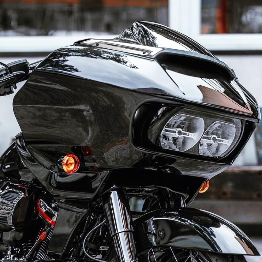 HDBUBALUS Motorcycle Windshield Trim Light LED Lighting Indicator Headlight Fairing Lights Amber Turn Signal White Daytime Running Lamp for Harley