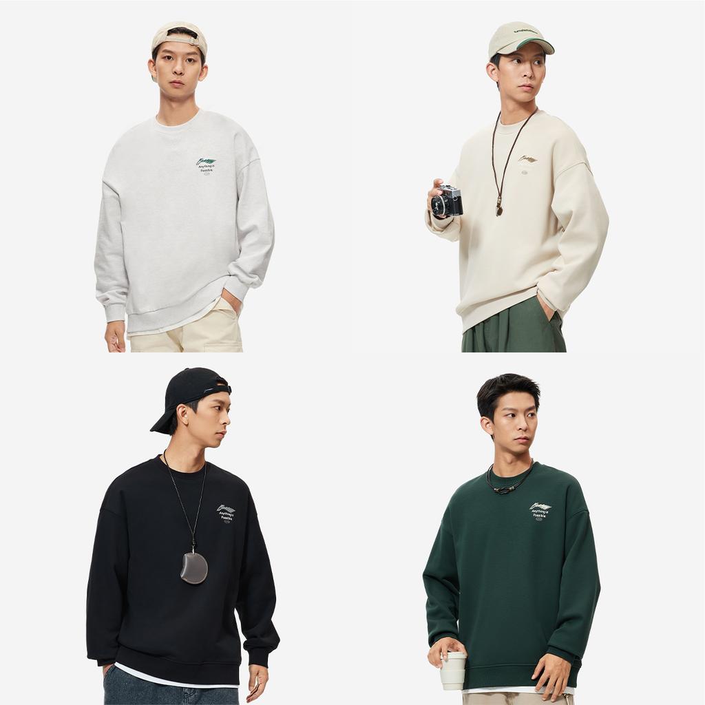 Li Ning Sports Fashion Series Brand Logo Anti-Static Fleece Warm Versatile Casual Loose Crew Neck Sweatshirt Unisex Sweatshirt AWDU981-7