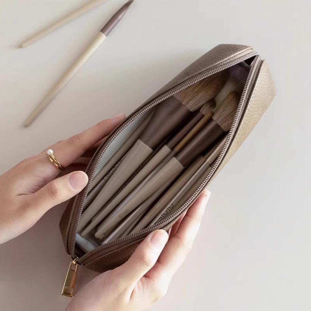 Exquisite Large Capacity Leather Pouch | Multifunctional Makeup Brush Case Pencil Bag | Multi- Textured